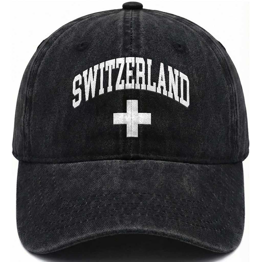 Switzerland Flag Vintage Washed Cotton Baseball Cap Swiss Retro Vintage TS10 Print Your Wear