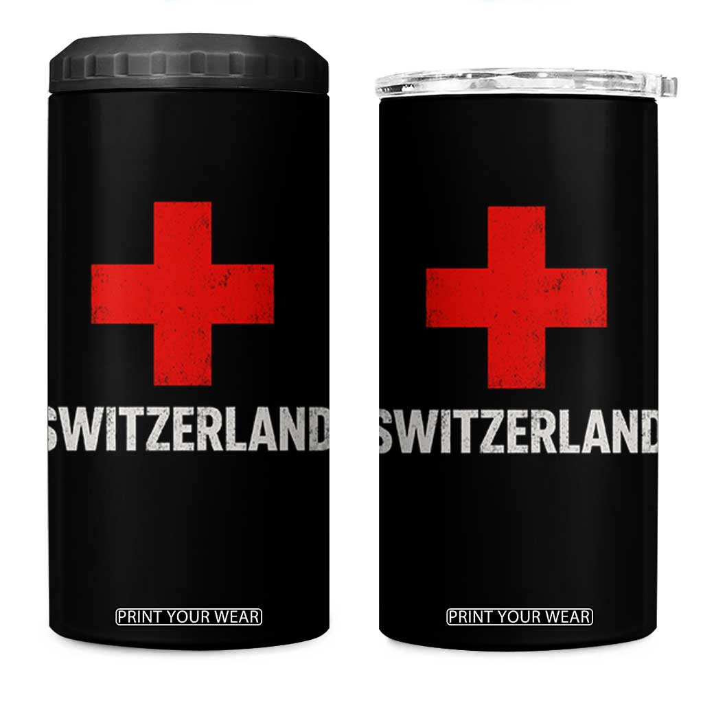 Vintage Retro Switzerland Fan 4 in 1 Can Cooler Tumbler Swiss Cross Flag TS10 One Size: 16 oz Black Print Your Wear