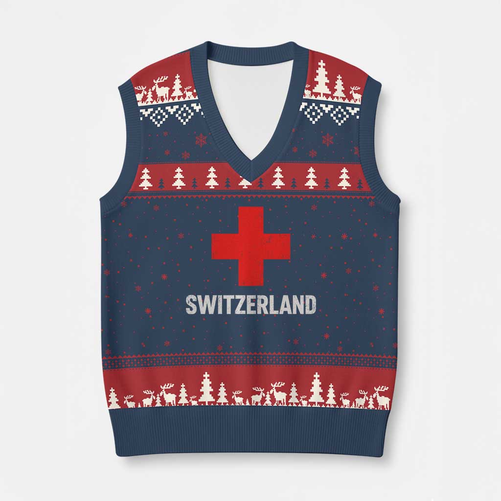 Vintage Retro Switzerland Fan V-Neck Knit Sweater Vest Swiss Cross Flag TS10 Navy Red Print Your Wear