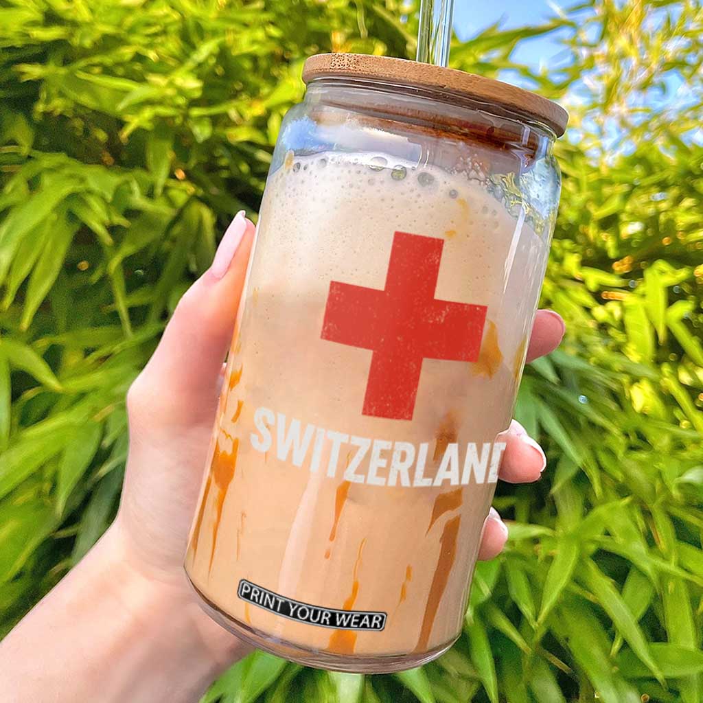 Vintage Retro Switzerland Fan Glass Can Swiss Cross Flag TS10 Black Print Your Wear