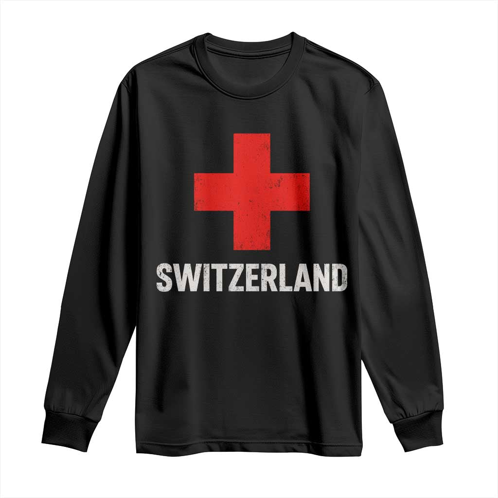 Vintage Retro Switzerland Fan Long Sleeve Shirt Swiss Cross Flag