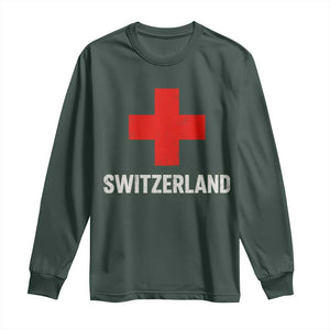 Vintage Retro Switzerland Fan Long Sleeve Shirt Swiss Cross Flag