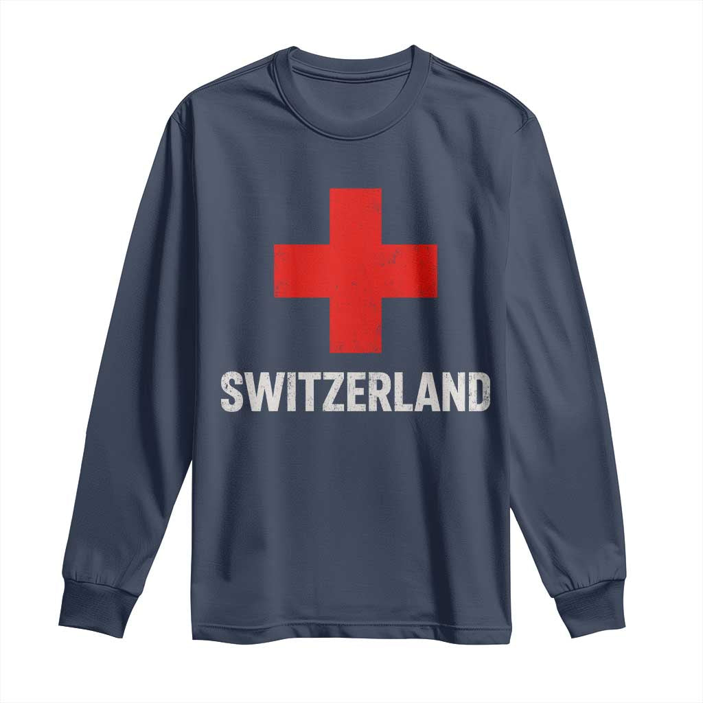 Vintage Retro Switzerland Fan Long Sleeve Shirt Swiss Cross Flag