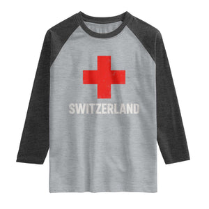 Vintage Retro Switzerland Fan Raglan Shirt Swiss Cross Flag