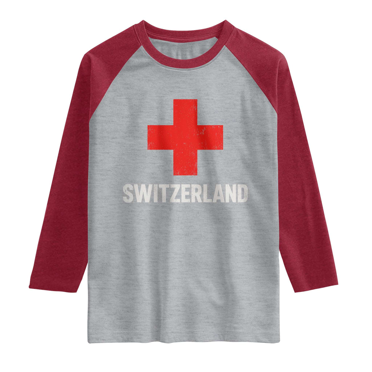 Vintage Retro Switzerland Fan Raglan Shirt Swiss Cross Flag