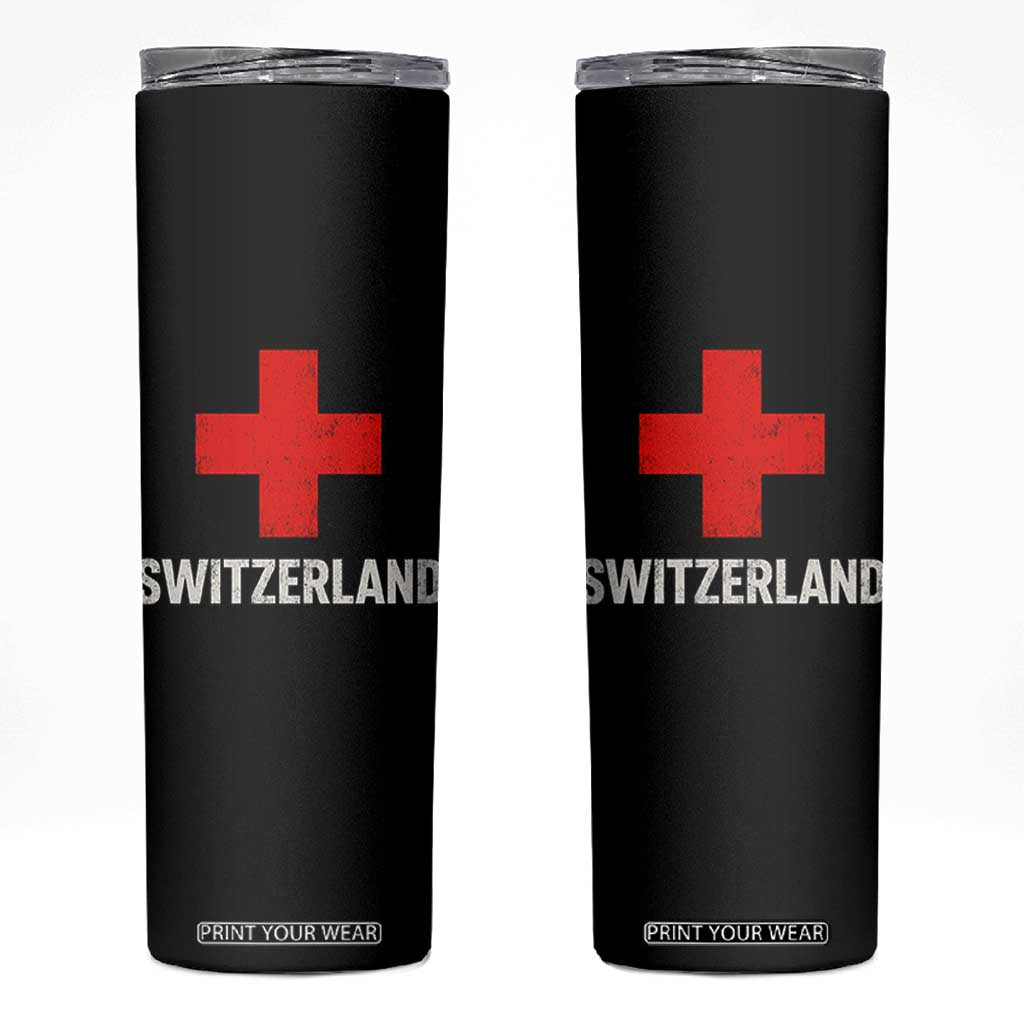 Vintage Retro Switzerland Fan Skinny Tumbler Swiss Cross Flag TS10 Black Print Your Wear