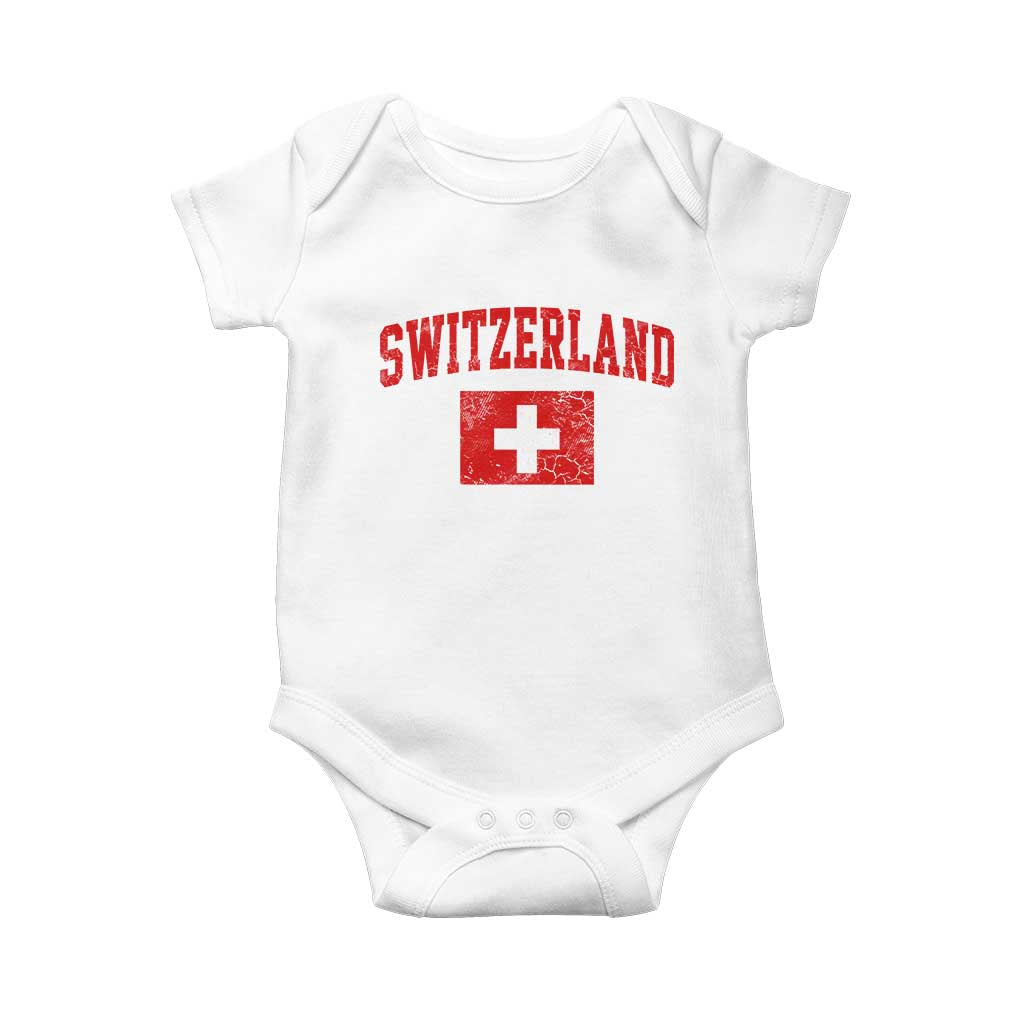 Switzerland Fan Baby Onesie Vintage Retro Swiss Cross Flag TS10 White Print Your Wear