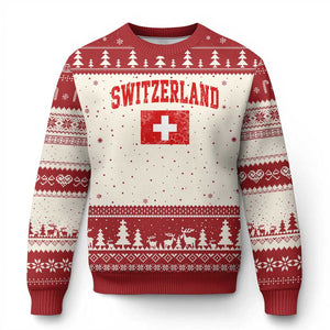 Switzerland Fan Ugly Christmas Sweater Vintage Retro Swiss Cross Flag