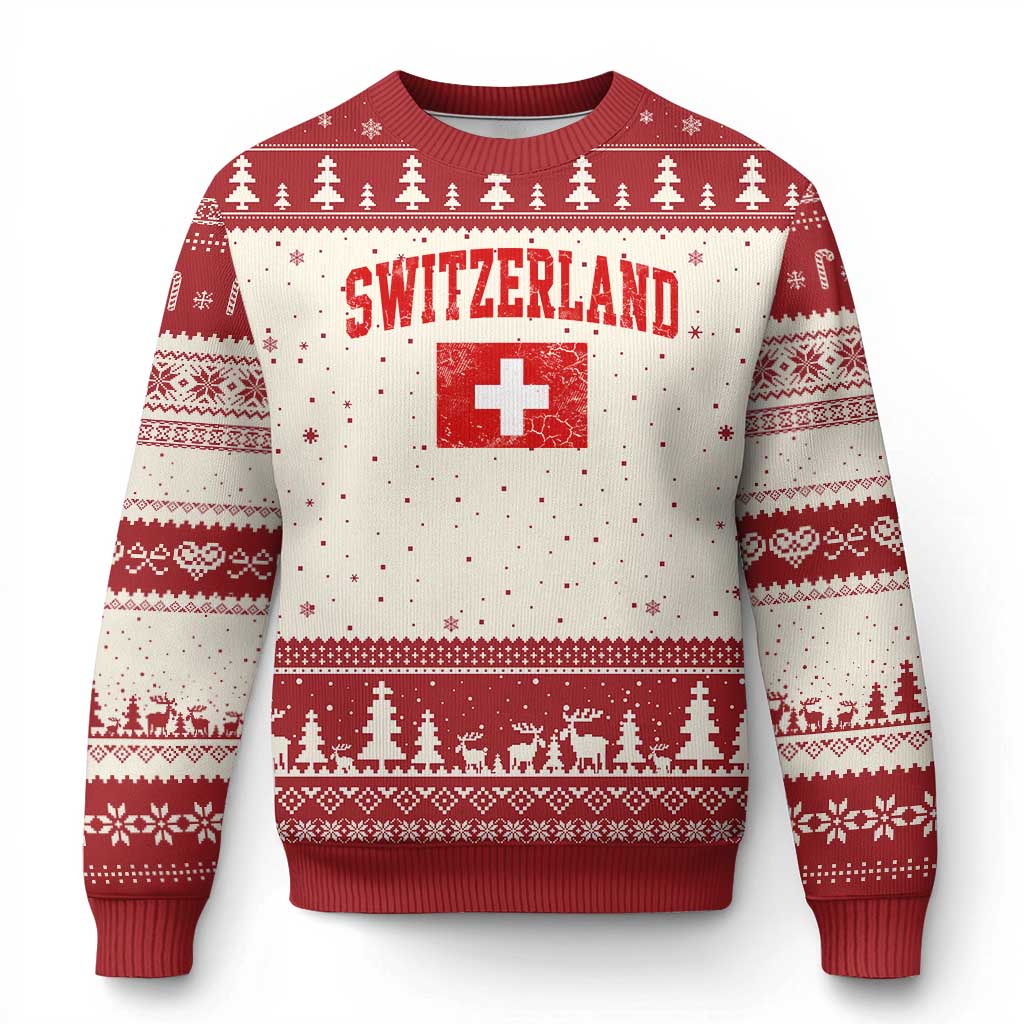 Switzerland Fan Ugly Christmas Sweater Vintage Retro Swiss Cross Flag TS10 Beige Red Print Your Wear
