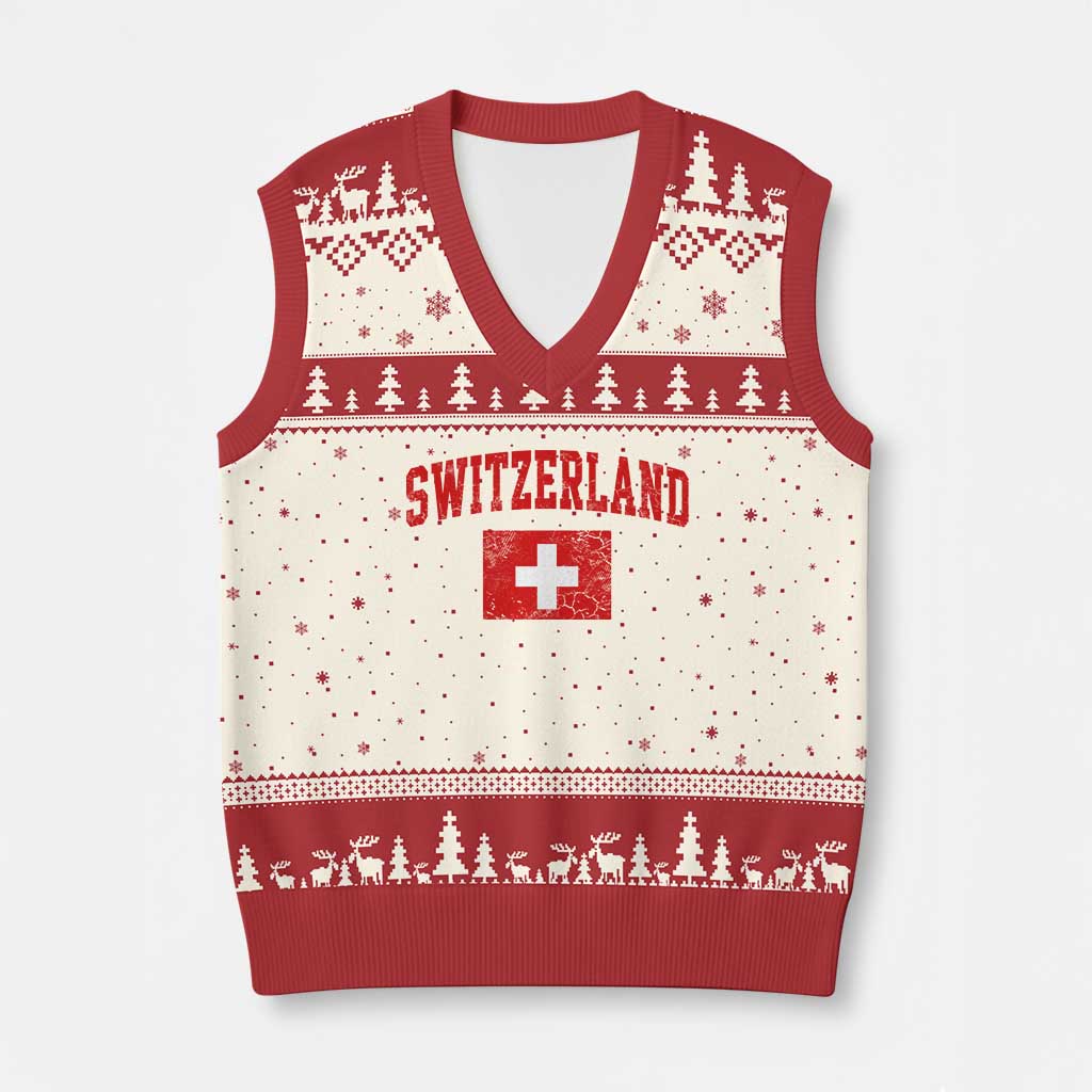 Switzerland Fan V-Neck Knit Sweater Vest Vintage Retro Swiss Cross Flag TS10 Beige Red Print Your Wear