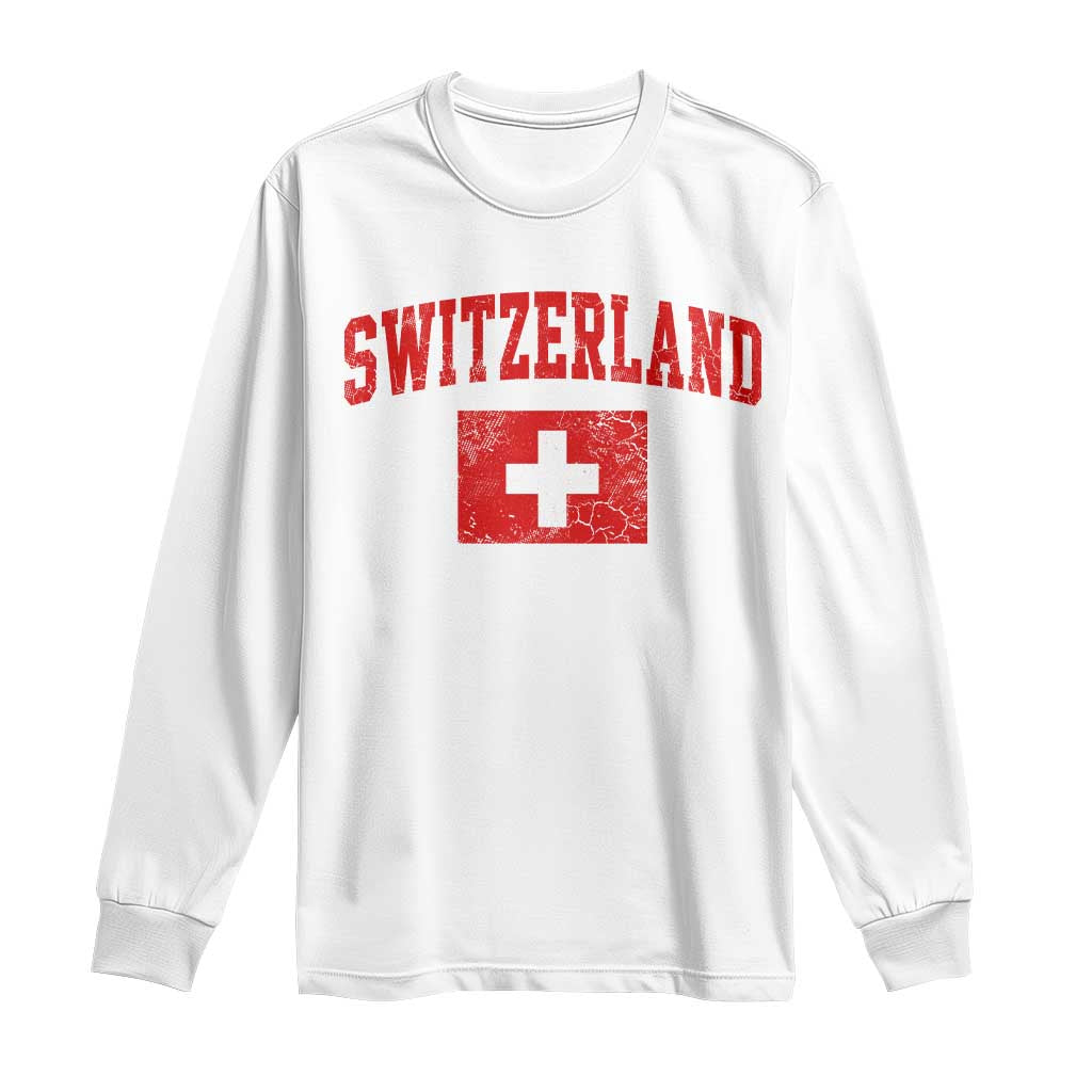 Switzerland Fan Long Sleeve Shirt Vintage Retro Swiss Cross Flag TS10 White Print Your Wear