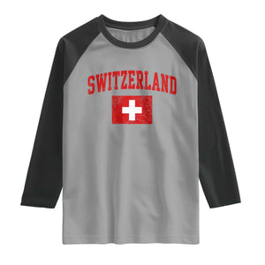 Switzerland Fan Raglan Shirt Vintage Retro Swiss Cross Flag