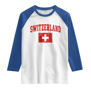 Switzerland Fan Raglan Shirt Vintage Retro Swiss Cross Flag