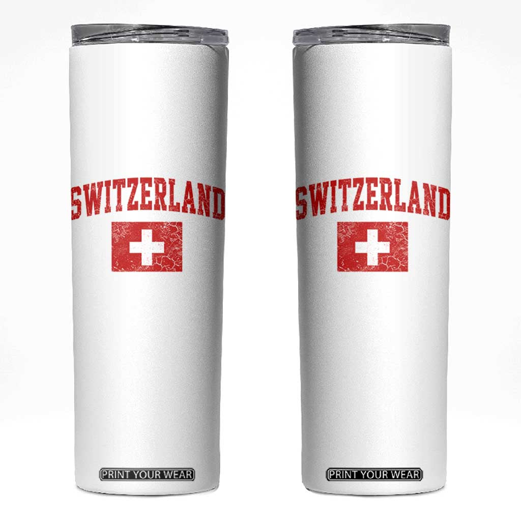 Switzerland Fan Skinny Tumbler Vintage Retro Swiss Cross Flag TS10 White Print Your Wear