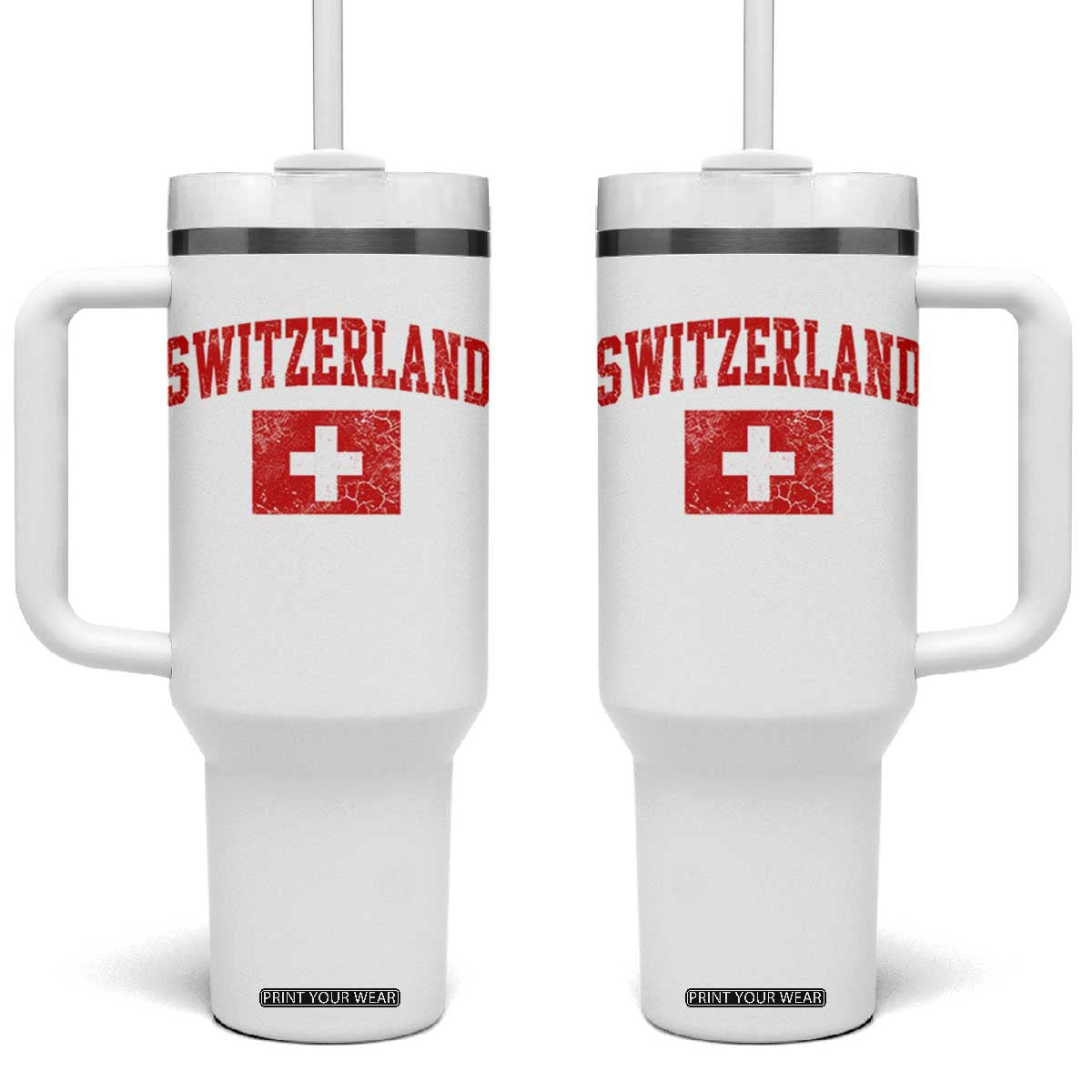 Switzerland Fan Tumbler With Handle Vintage Retro Swiss Cross Flag TS10 One Size: 40 oz White Print Your Wear