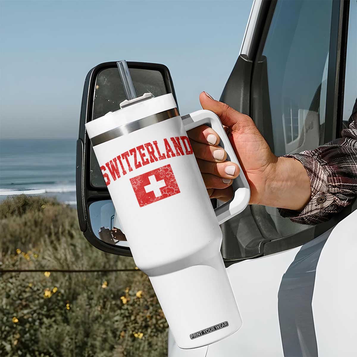 Switzerland Fan Tumbler With Handle Vintage Retro Swiss Cross Flag TS10 Print Your Wear