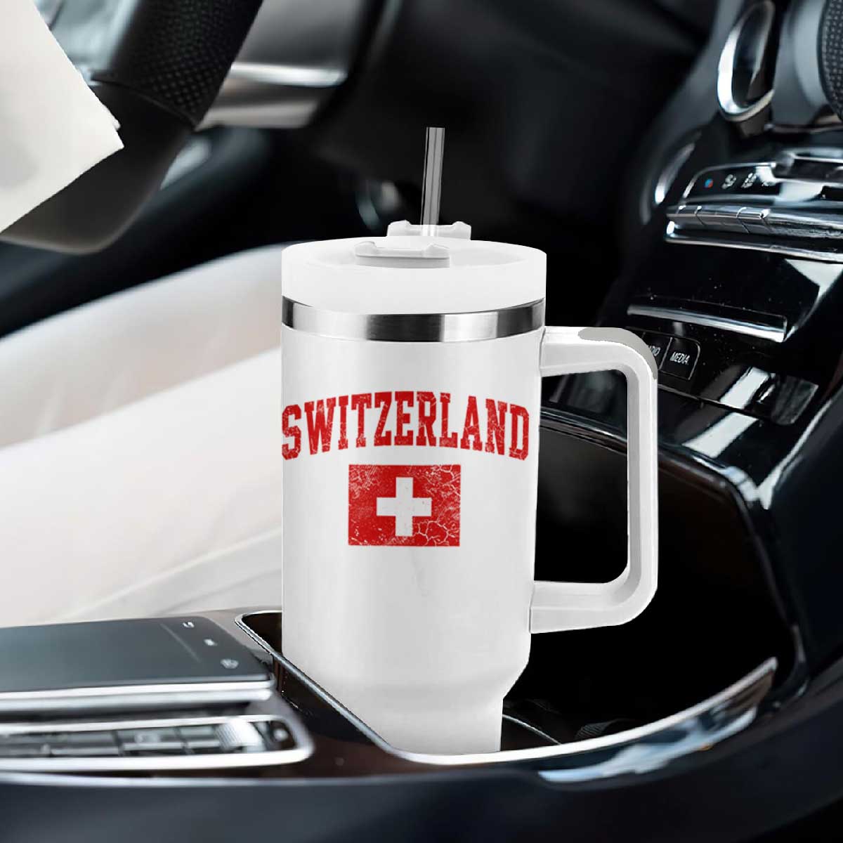 Switzerland Fan Tumbler With Handle Vintage Retro Swiss Cross Flag TS10 Print Your Wear