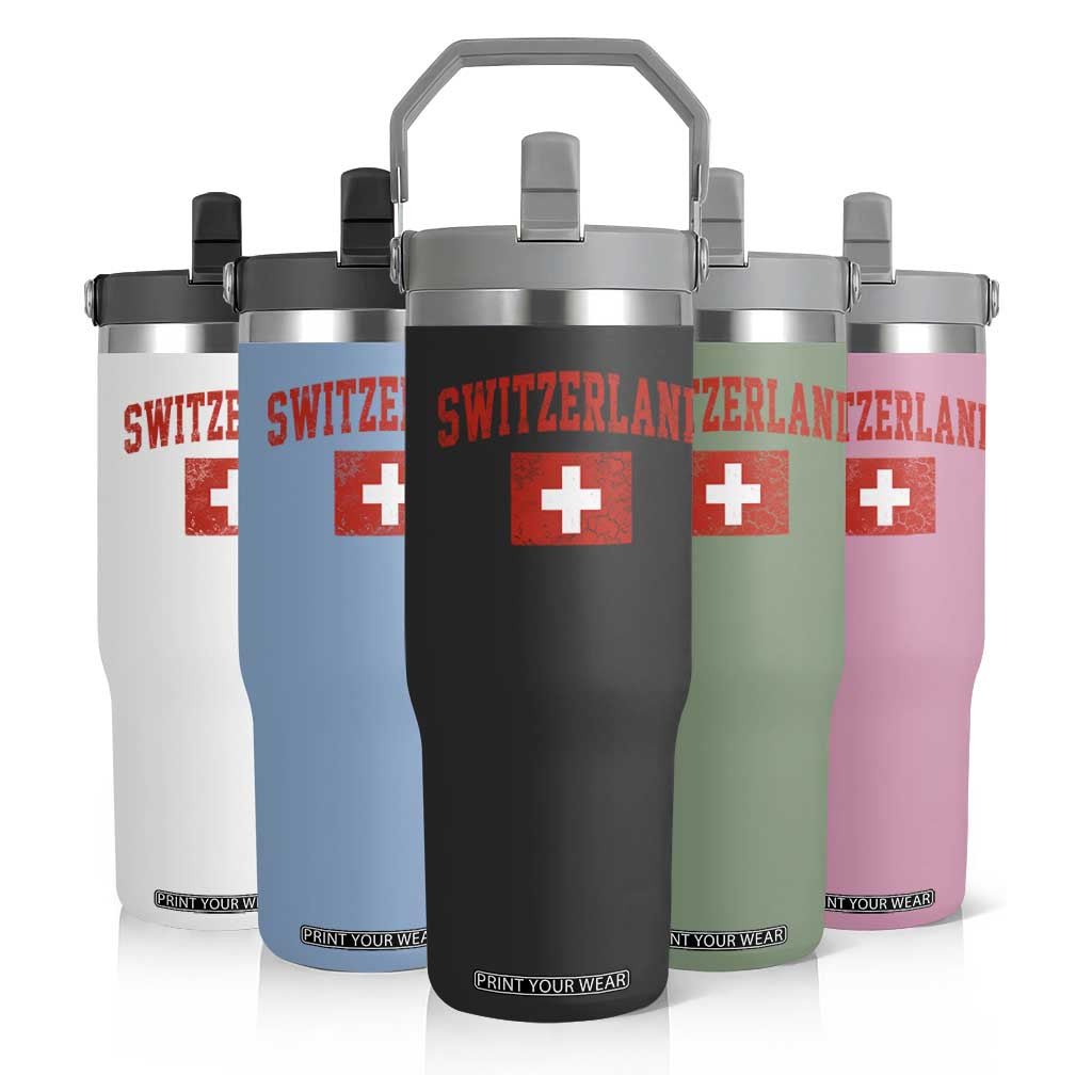 Switzerland Fan Flip Straw Tumbler Vintage Retro Swiss Cross Flag TS10 Print Your Wear