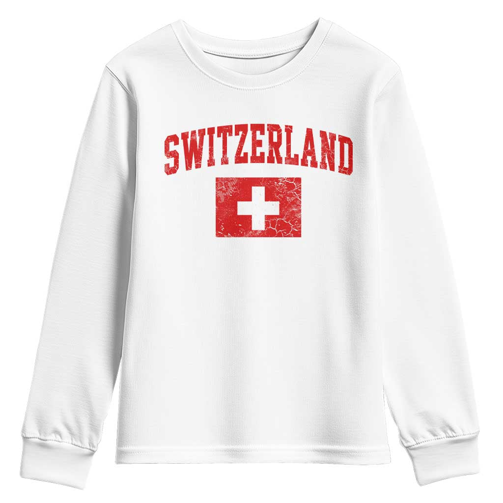 Switzerland Fan Youth Sweatshirt Vintage Retro Swiss Cross Flag TS10 White Print Your Wear