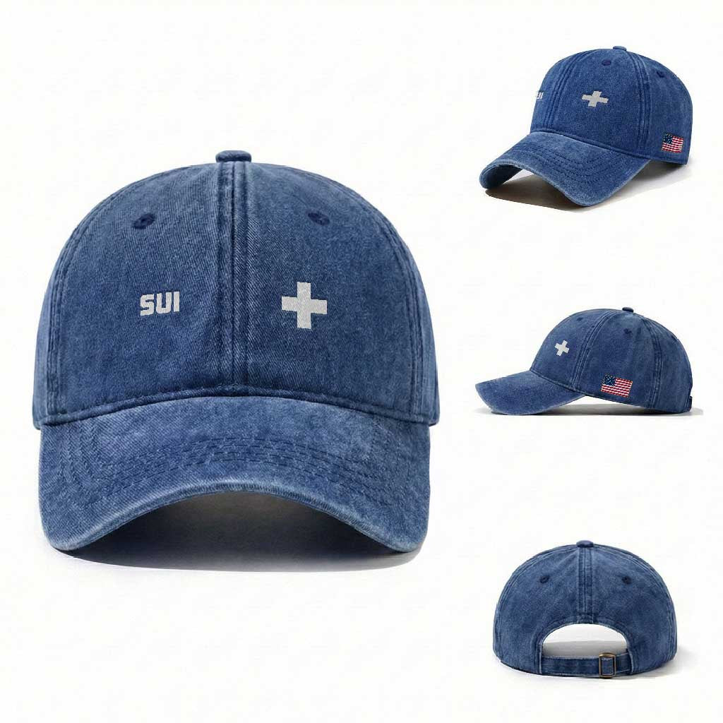 Switzerland Washed Cotton Baseball Cap Retro Swiss Flag