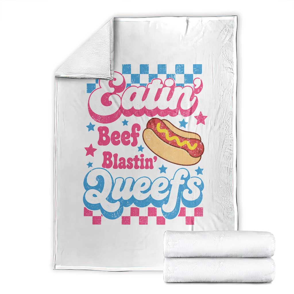 Hotdog Eatin Beef Blastin Queefs Inappropriate Throw Blanket Retro Groovy Hotdog Meme Funny Cringe Offensive Humor TS10 White Print Your Wear