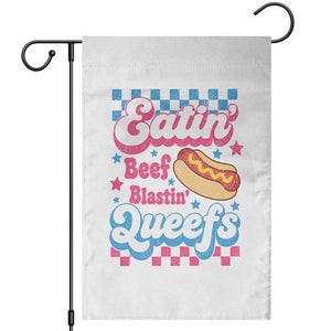 Hotdog Eatin Beef Blastin Queefs Inappropriate Garden Flag Retro Groovy Hotdog Meme Funny Cringe Offensive Humor