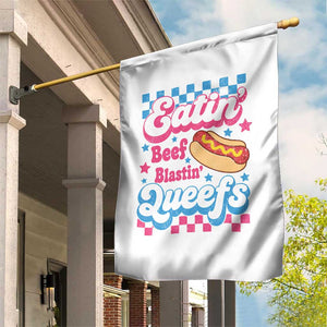 Hotdog Eatin Beef Blastin Queefs Inappropriate Garden Flag Retro Groovy Hotdog Meme Funny Cringe Offensive Humor