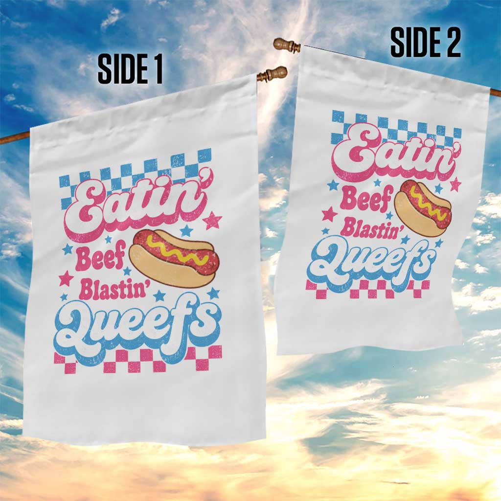 Hotdog Eatin Beef Blastin Queefs Inappropriate Garden Flag Retro Groovy Hotdog Meme Funny Cringe Offensive Humor