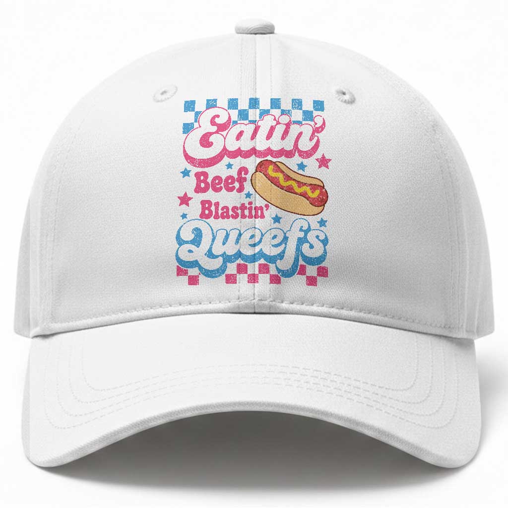 Hotdog Eatin Beef Blastin Queefs Inappropriate Baseball Cap Retro Groovy Hotdog Meme Funny Cringe Offensive Humor TS10 Print Your Wear