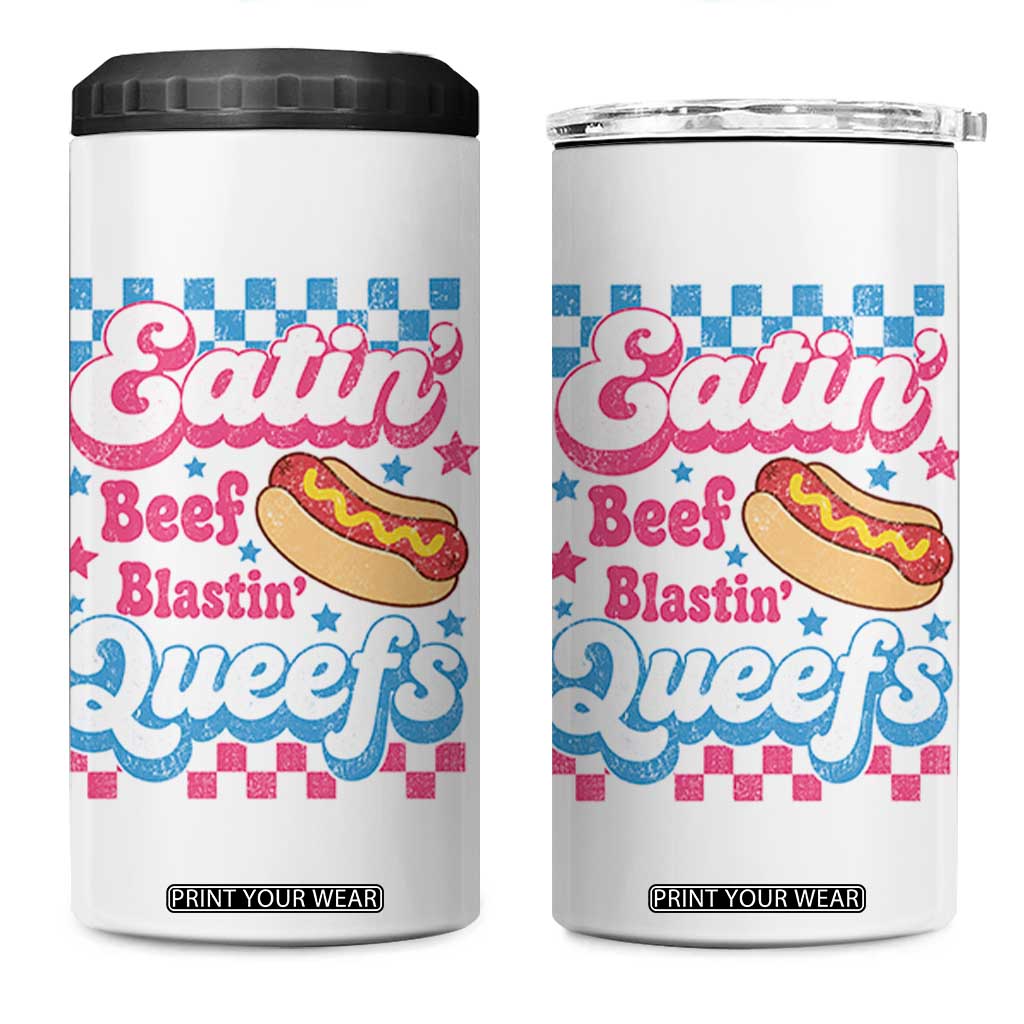 Hotdog Eatin Beef Blastin Queefs Inappropriate 4 in 1 Can Cooler Tumbler Retro Groovy Hotdog Meme Funny Cringe Offensive Humor