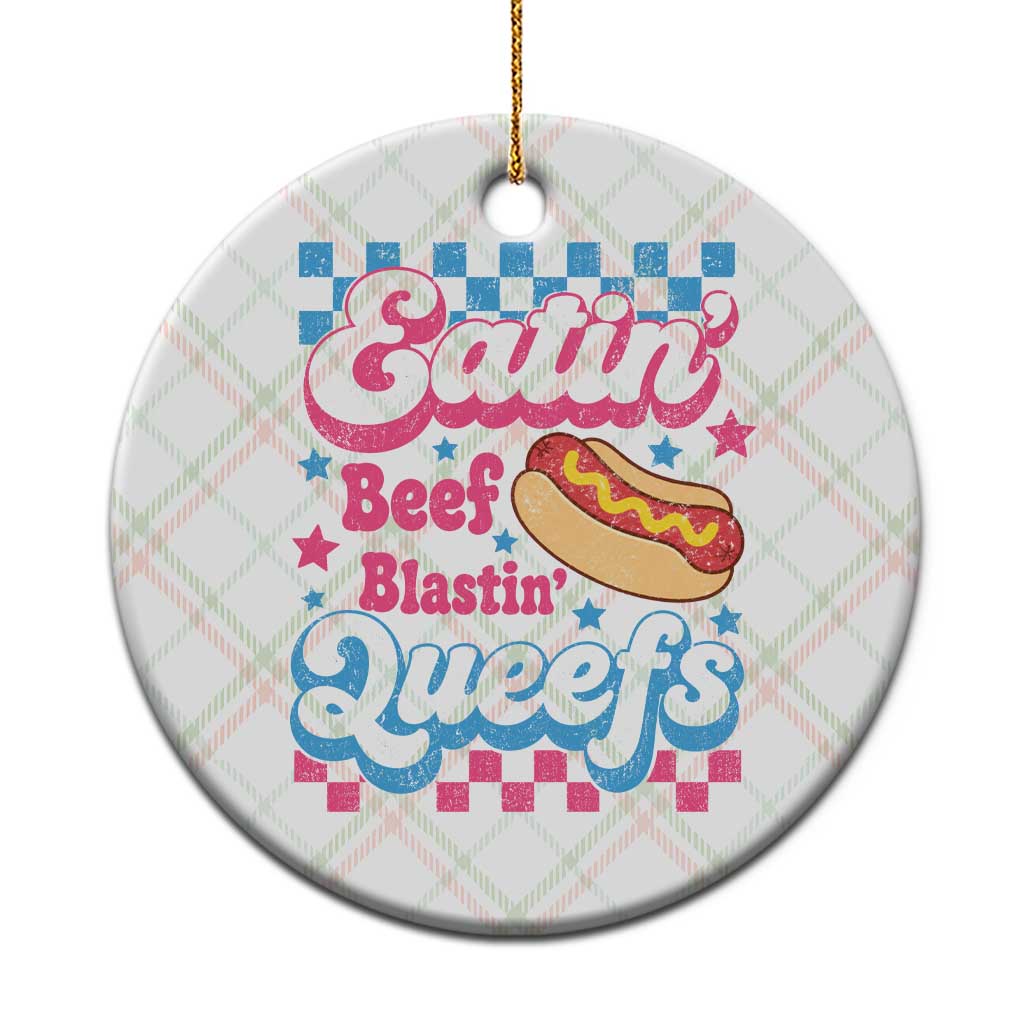 Hotdog Eatin Beef Blastin Queefs Inappropriate Ceramic Ornament Retro Groovy Hotdog Meme Funny Cringe Offensive Humor