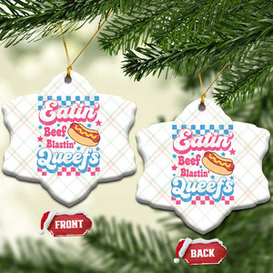 Hotdog Eatin Beef Blastin Queefs Inappropriate Ceramic Ornament Retro Groovy Hotdog Meme Funny Cringe Offensive Humor