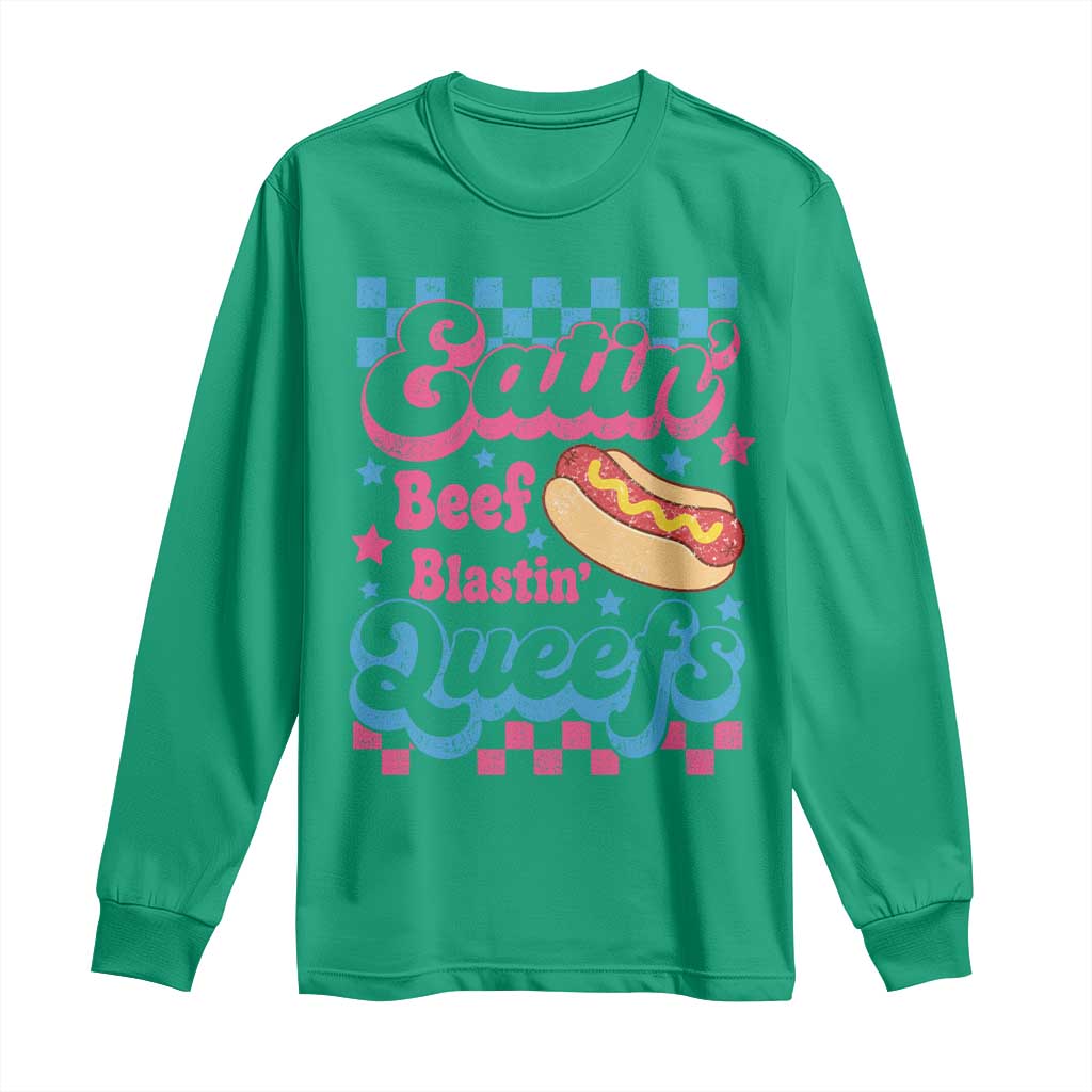 Hotdog Eatin Beef Blastin Queefs Inappropriate Long Sleeve Shirt Retro Groovy Hotdog Meme Funny Cringe Offensive Humor