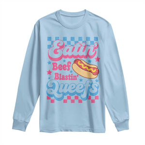 Hotdog Eatin Beef Blastin Queefs Inappropriate Long Sleeve Shirt Retro Groovy Hotdog Meme Funny Cringe Offensive Humor