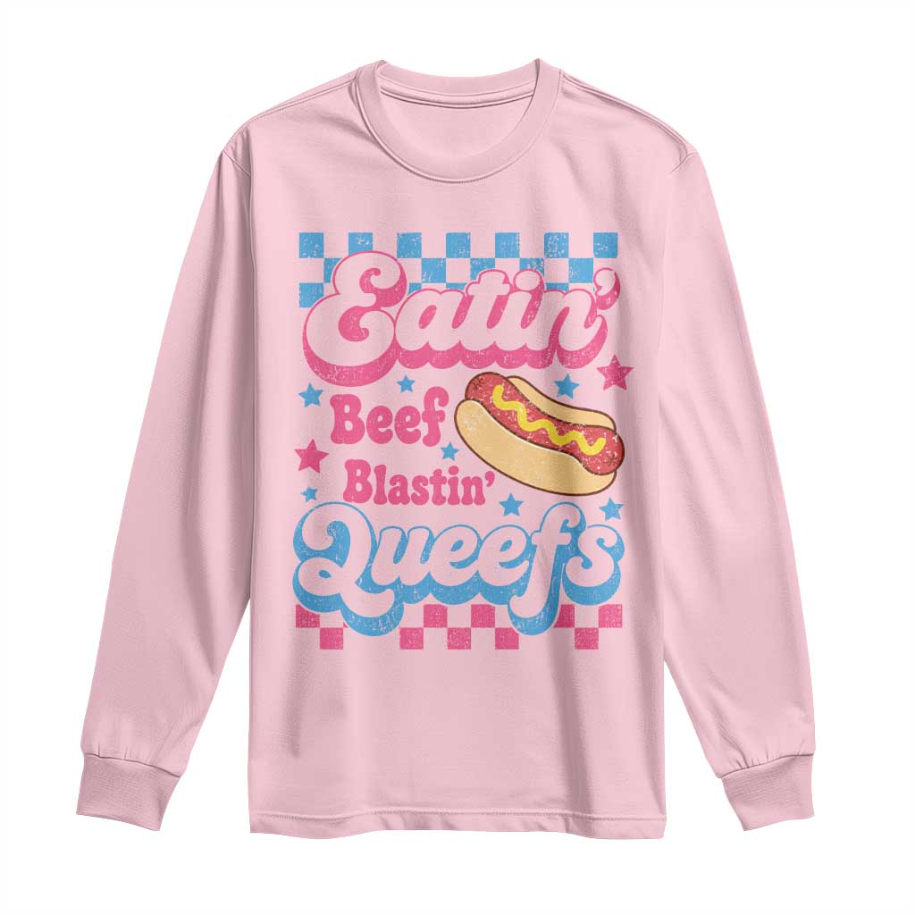 Hotdog Eatin Beef Blastin Queefs Inappropriate Long Sleeve Shirt Retro Groovy Hotdog Meme Funny Cringe Offensive Humor