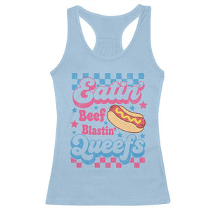 Hotdog Eatin Beef Blastin Queefs Inappropriate Racerback Tank Top Retro Groovy Hotdog Meme Funny Cringe Offensive Humor