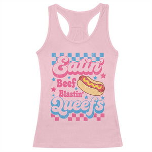 Hotdog Eatin Beef Blastin Queefs Inappropriate Racerback Tank Top Retro Groovy Hotdog Meme Funny Cringe Offensive Humor