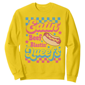 Hotdog Eatin Beef Blastin Queefs Inappropriate Sweatshirt Retro Groovy Hotdog Meme Funny Cringe Offensive Humor