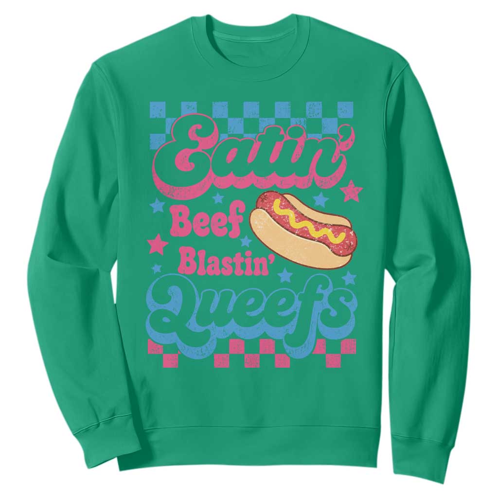 Hotdog Eatin Beef Blastin Queefs Inappropriate Sweatshirt Retro Groovy Hotdog Meme Funny Cringe Offensive Humor