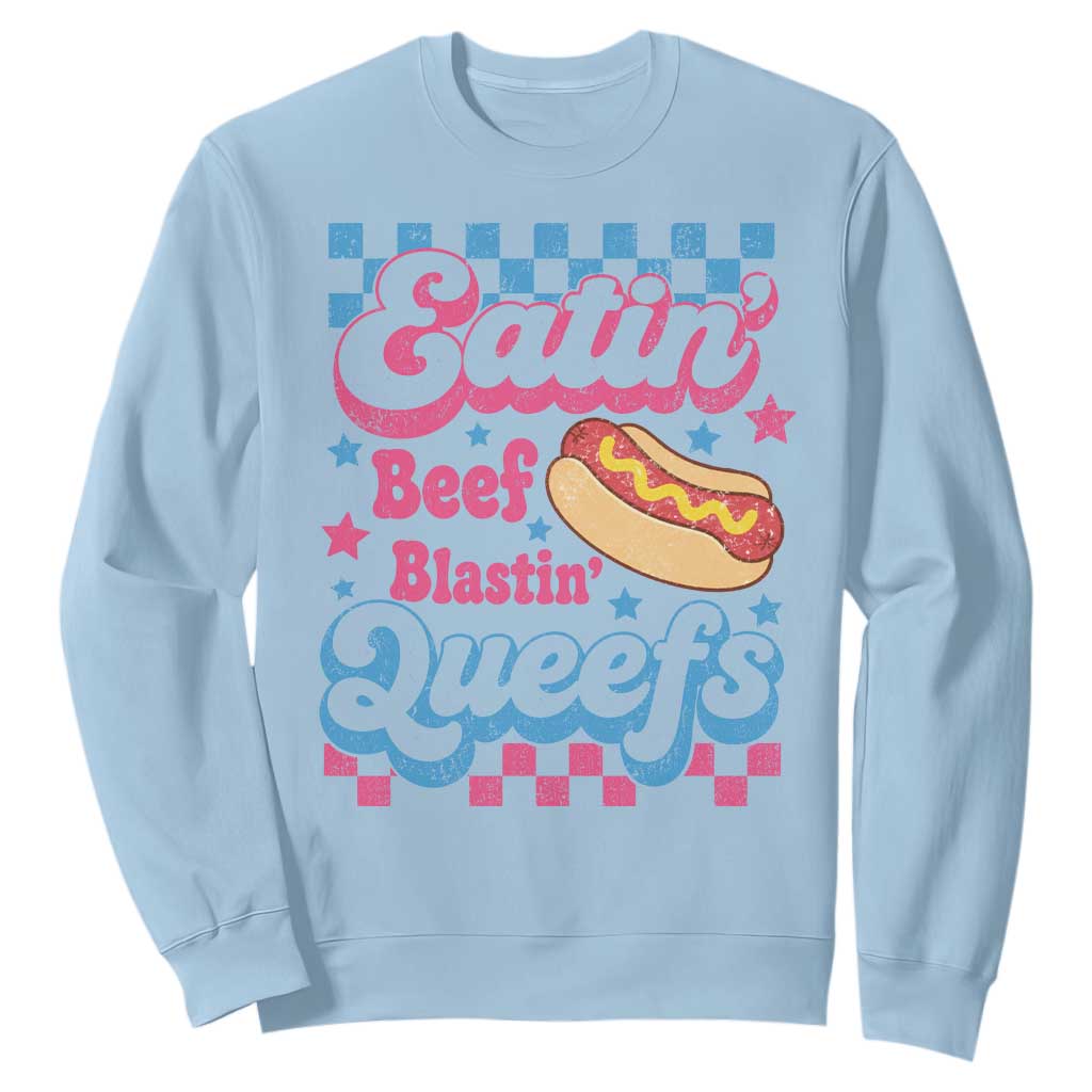 Hotdog Eatin Beef Blastin Queefs Inappropriate Sweatshirt Retro Groovy Hotdog Meme Funny Cringe Offensive Humor
