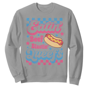 Hotdog Eatin Beef Blastin Queefs Inappropriate Sweatshirt Retro Groovy Hotdog Meme Funny Cringe Offensive Humor