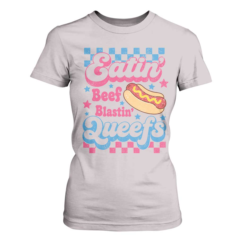 Hotdog Eatin Beef Blastin Queefs Inappropriate T Shirt For Women Retro Groovy Hotdog Meme Funny Cringe Offensive Humor