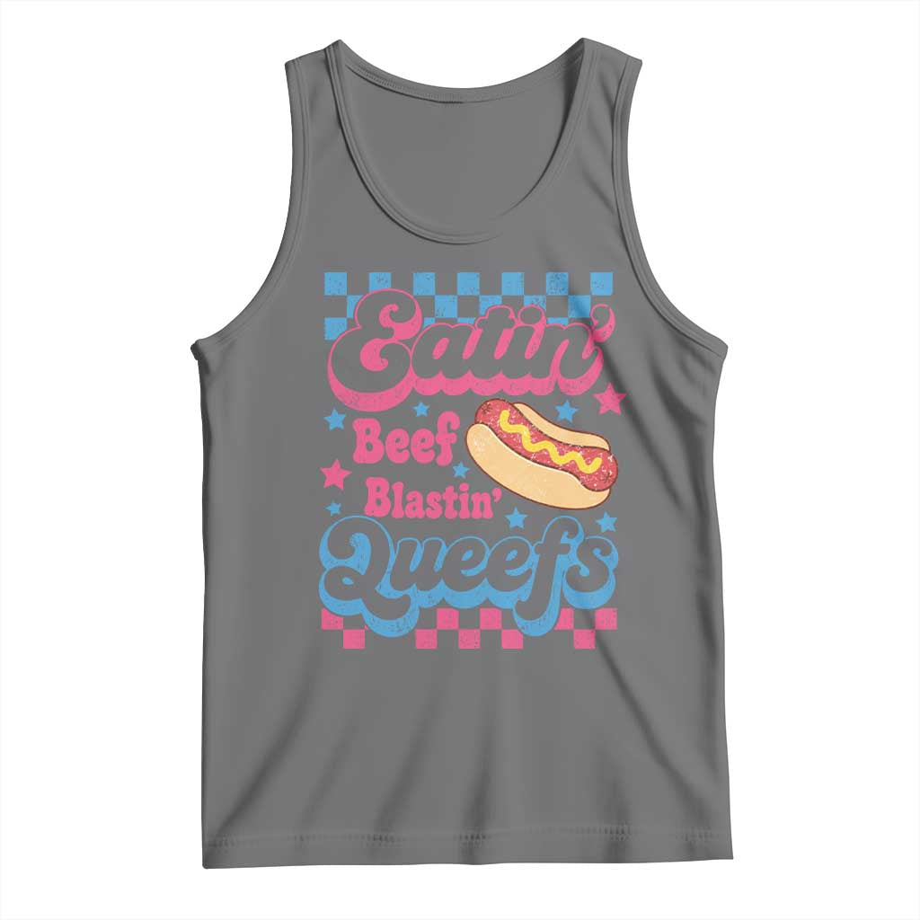 Hotdog Eatin Beef Blastin Queefs Inappropriate Tank Top Retro Groovy Hotdog Meme Funny Cringe Offensive Humor