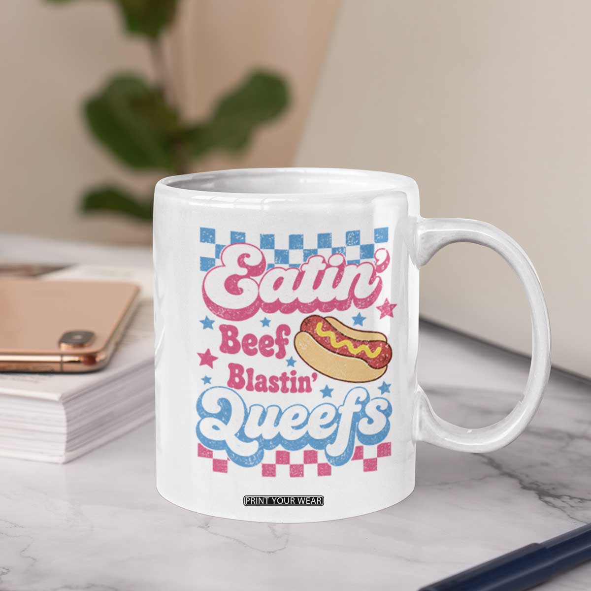 Hotdog Eatin Beef Blastin Queefs Inappropriate Coffee Mug Retro Groovy Hotdog Meme Funny Cringe Offensive Humor
