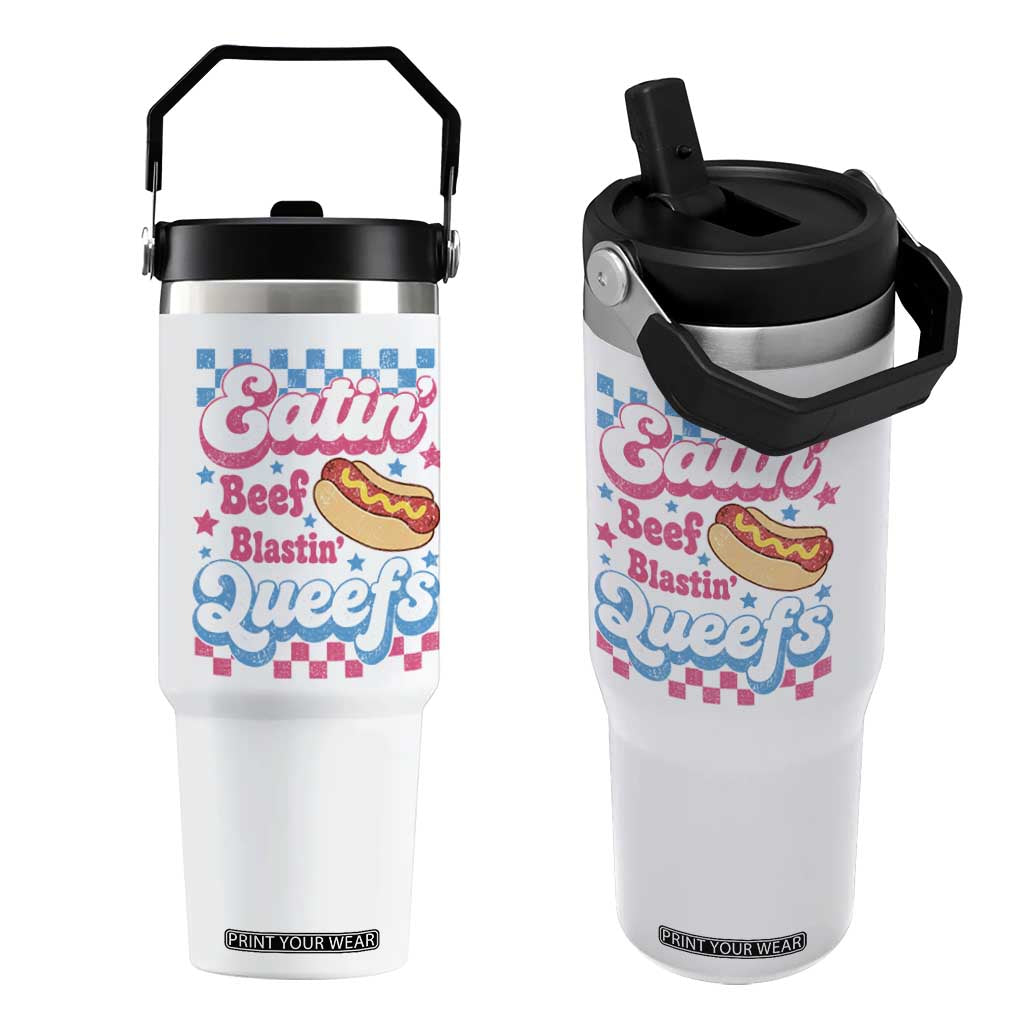 Hotdog Eatin Beef Blastin Queefs Inappropriate Flip Straw Tumbler Retro Groovy Hotdog Meme Funny Cringe Offensive Humor TS10 One Size: 30 oz White Print Your Wear