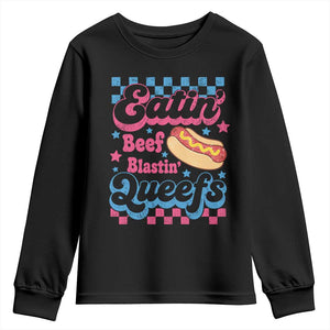 Hotdog Eatin Beef Blastin Queefs Inappropriate Youth Sweatshirt Retro Groovy Hotdog Meme Funny Cringe Offensive Humor