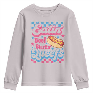 Hotdog Eatin Beef Blastin Queefs Inappropriate Youth Sweatshirt Retro Groovy Hotdog Meme Funny Cringe Offensive Humor