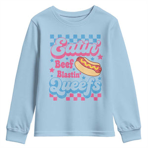 Hotdog Eatin Beef Blastin Queefs Inappropriate Youth Sweatshirt Retro Groovy Hotdog Meme Funny Cringe Offensive Humor
