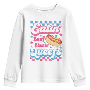 Hotdog Eatin Beef Blastin Queefs Inappropriate Youth Sweatshirt Retro Groovy Hotdog Meme Funny Cringe Offensive Humor
