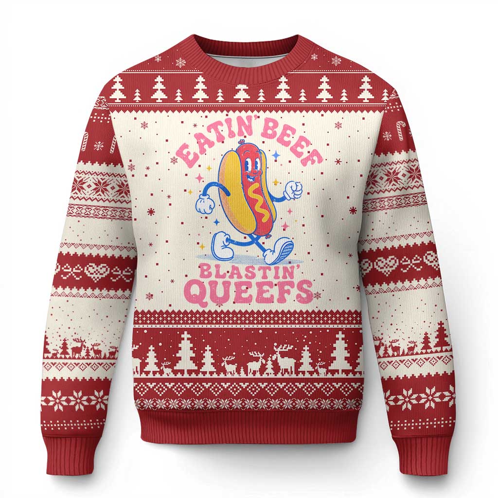 Hotdog Eatin Beef Blastin Queefs Inappropriate Ugly Christmas Sweater Funny Cringe Offensive Humor